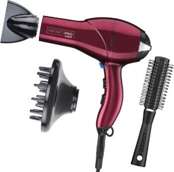 INFINITIPRO by CONAIR Hair Dryer with Diffuser | Salon Performance AC Motor Blow Dryer | Includes Diffuser, Concentrator and Bonus Blow-Out Brush