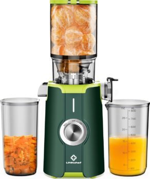 LINKChef Quick Cleaning Juicer, NO-Prep Juicer Vegetables and Fruit, Flash Cleaner Juicer Slow Juicer Test Winner with Easy Installation, BPA Free, 115 mm, 1.2 L, 200 W, Green