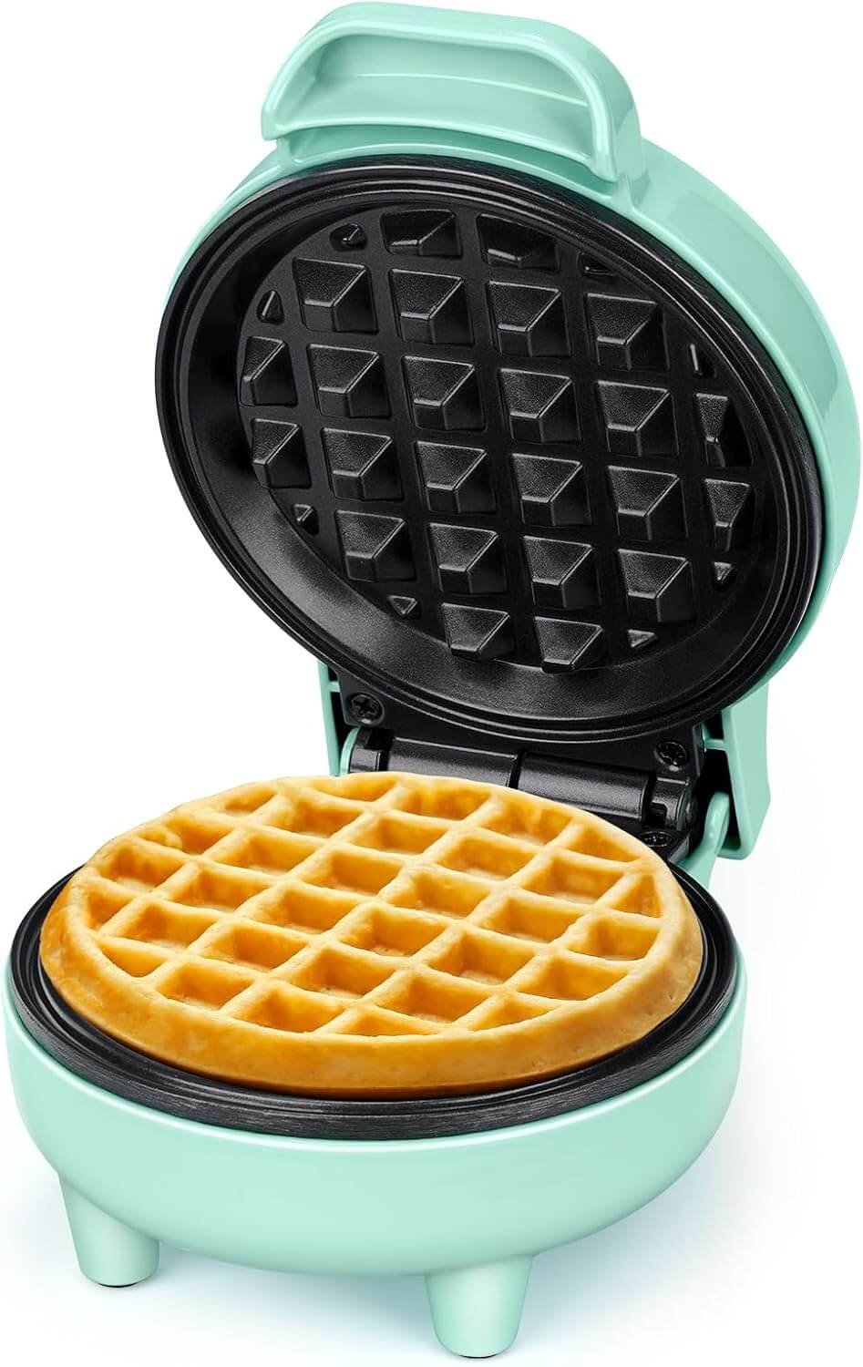 SNAILAR Mini Waffle Iron Belgian Waffle Machine Small Waffle Iron Classic for Children's Birthdays, Family Celebrations, Easter or Christmas, Cute Compact Design, 550 Watt, Green