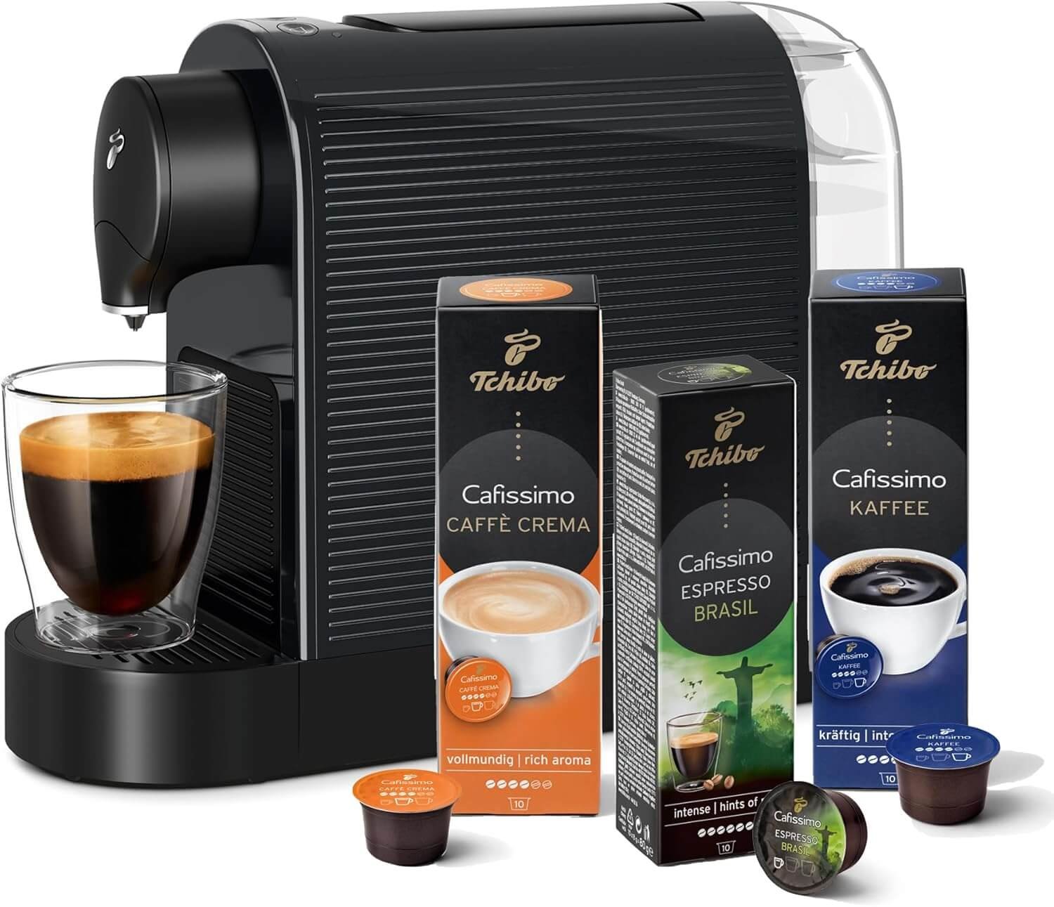 Tchibo Cafissimo Pure Plus Coffee Machine Capsule Machine Including 30 Capsules for Caffè Crema, Espresso and Coffee 0.8 L 1250 Watt