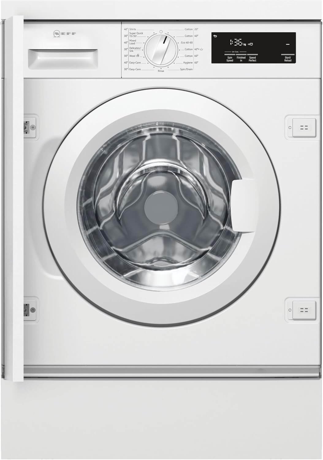NEFF W543BX2GB Washing Machine with 8kg Capacity, 1400rpm Spin Speed, SpeedPerfect Function, Quick 15 Wash Cycle, White, Integrated