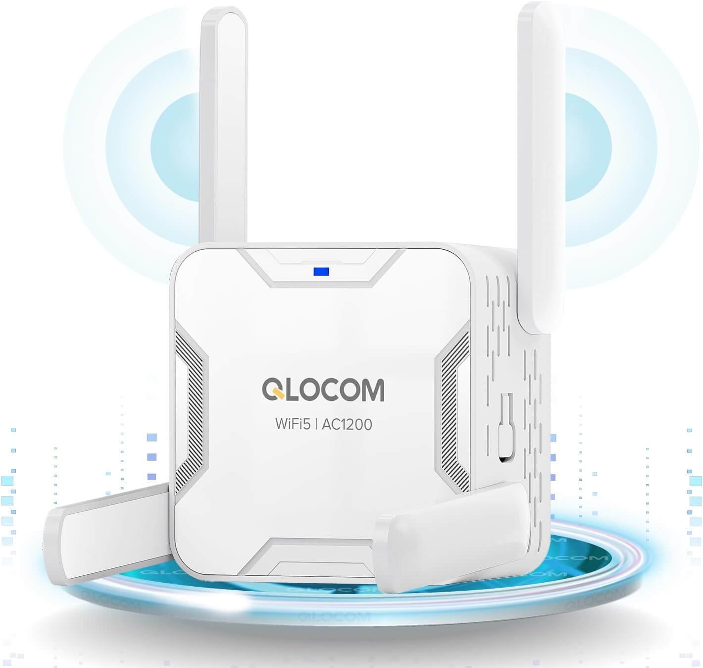 QLOCOM 2025 Newest WiFi Extender Booster 1200Mbps WiFi Booster Range Extender, WiFi Internet Booster Dual Band 5GHz & 2.4GHz WiFi Repeater Support AP/Repeater Mode, 1 Ethernet Port, UK Plug