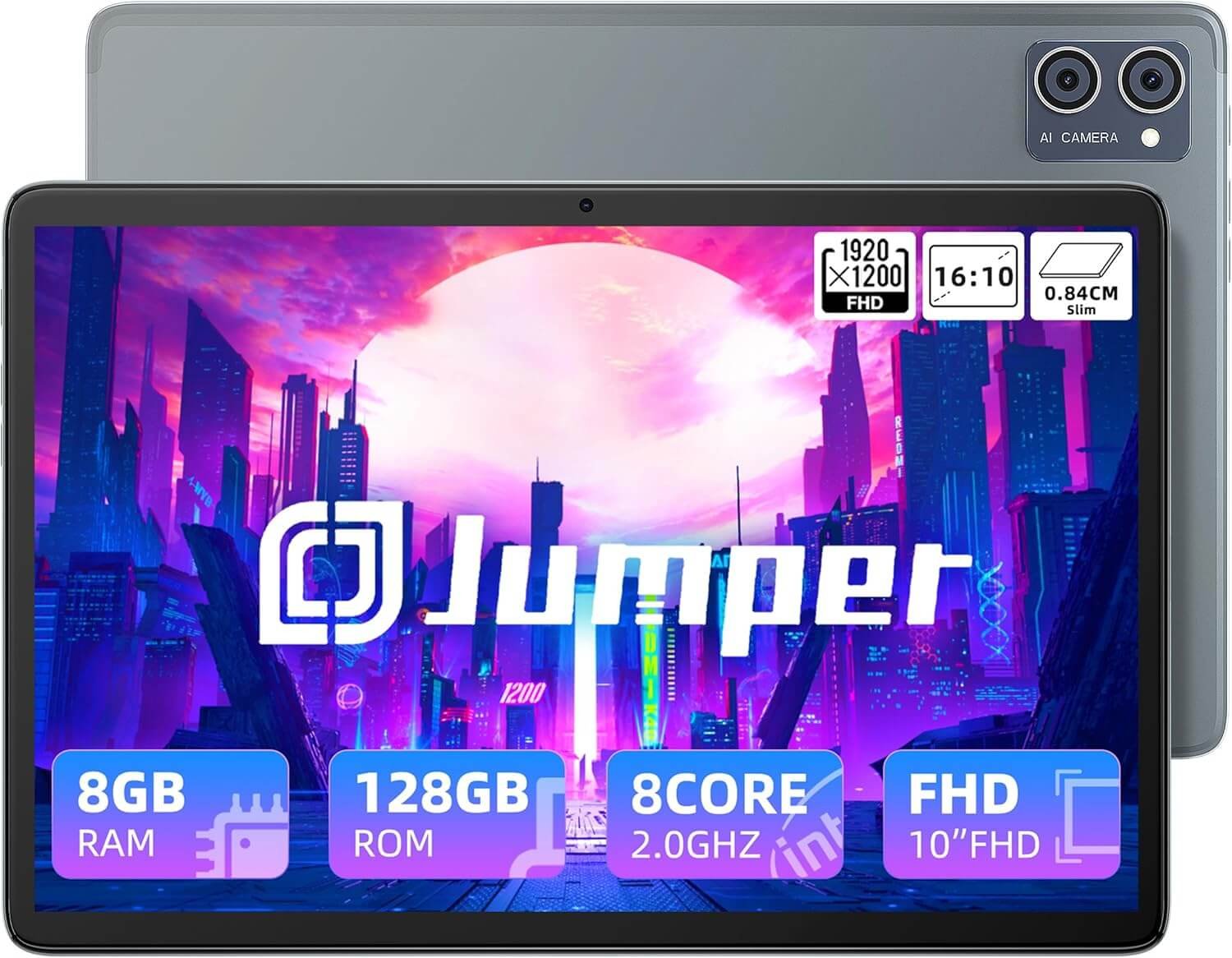 jumper 10.1 inch Android 12 Tablet,128GB ROM+8GB RAM, MT8183 Octa-Core Processor, 6000mAh Battery, FHD 1920x1200 Pixel, 5MP+13MP Camera, Bluetooth 5.0, 2.4G&5GWIFI