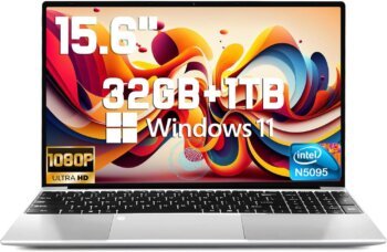 2025 Latest Windows 11 Laptop 15.6'', 1TB SSD 32GB Dual-Channel RAM, Intel N5095 Processor(Max 2.9GHz), 1080P Full HD Display, Backlit Keyboard, Fingerprint, Webcam, USB3.0, HDMI, WiFi, BT4.2
