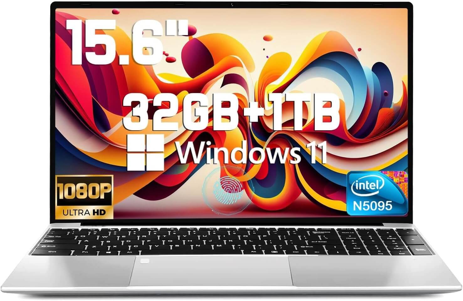 2025 Latest Windows 11 Laptop 15.6'', 1TB SSD 32GB Dual-Channel RAM, Intel N5095 Processor(Max 2.9GHz), 1080P Full HD Display, Backlit Keyboard, Fingerprint, Webcam, USB3.0, HDMI, WiFi, BT4.2