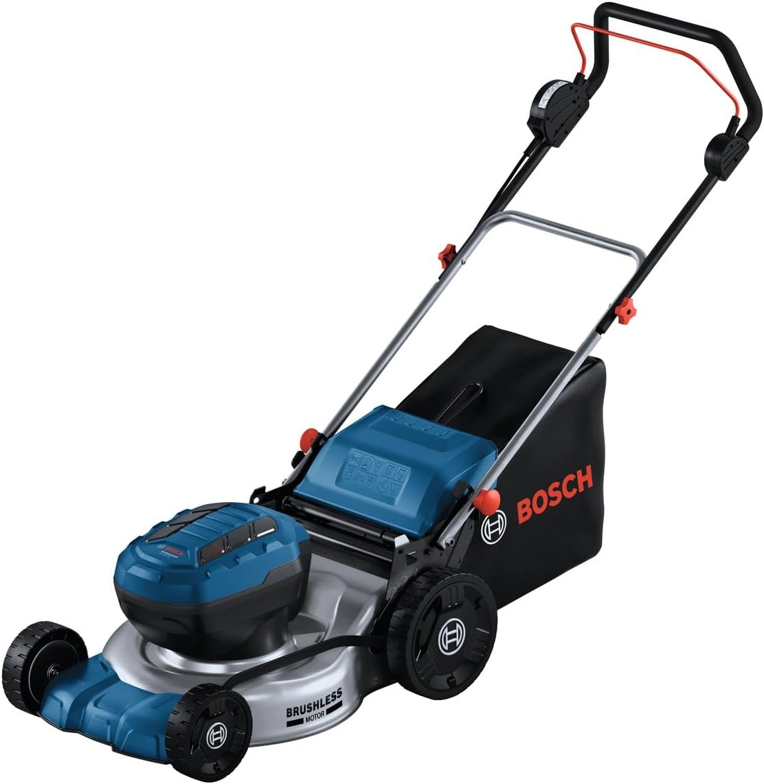 Bosch Professional 18V System Cordless Lawnmower GRA 18V2-46 (Cutting Width: 46 cm, 6-Level Cutting Height Adjustment, 60 Litre Fabric grassbag, incl. 2 x Isolator Key, Mulch Plug)