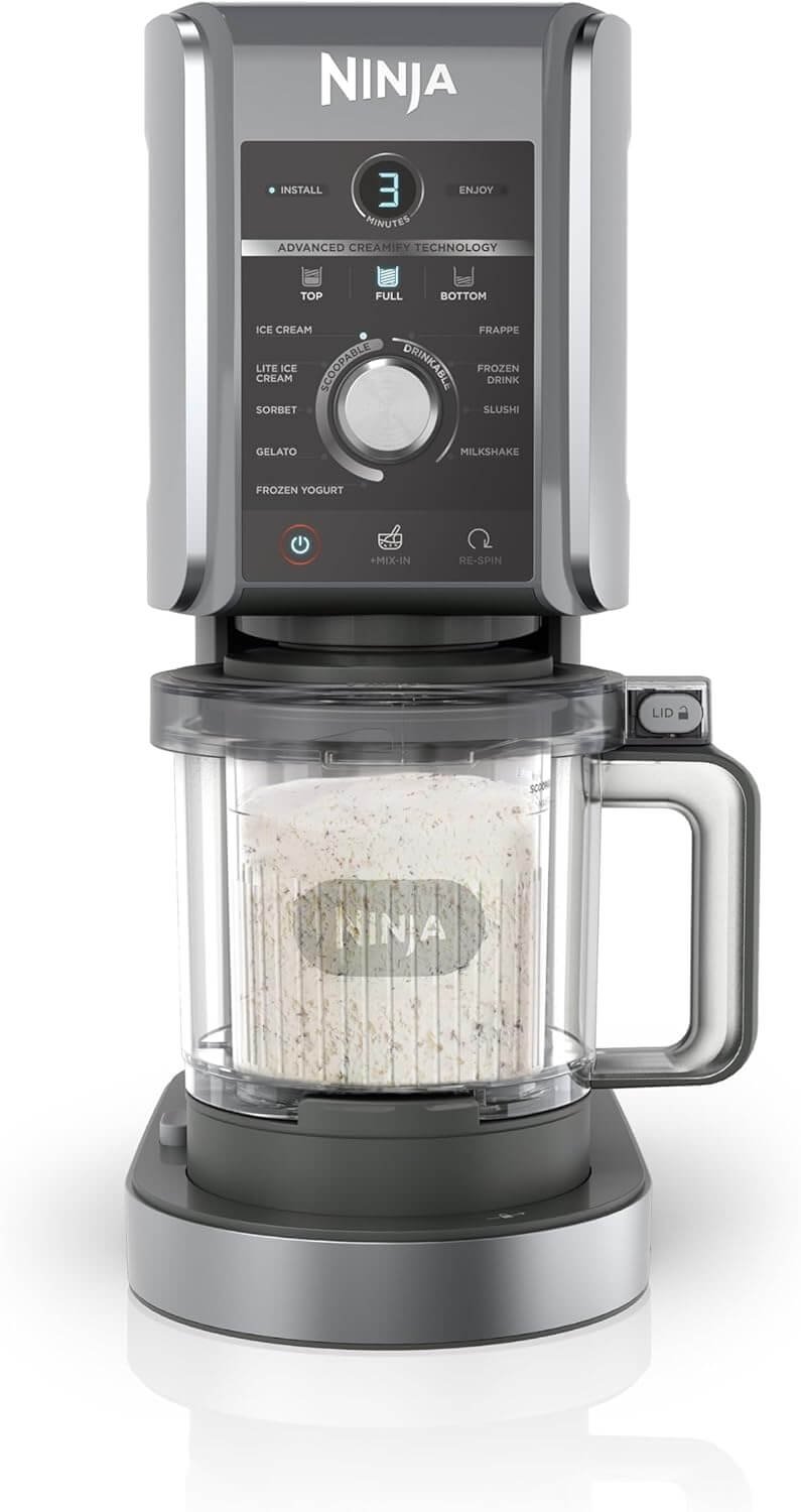 Ninja CREAMi Deluxe Ice Cream Maker & Frozen Dessert Maker with 3 Tubs, 10 Functions, Makes Ice Cream, Gelato, Sorbet, Frozen Yoghurt, Milkshakes, Slushi & More, 2-in-1 Flavour Option, Silver, NC501UK