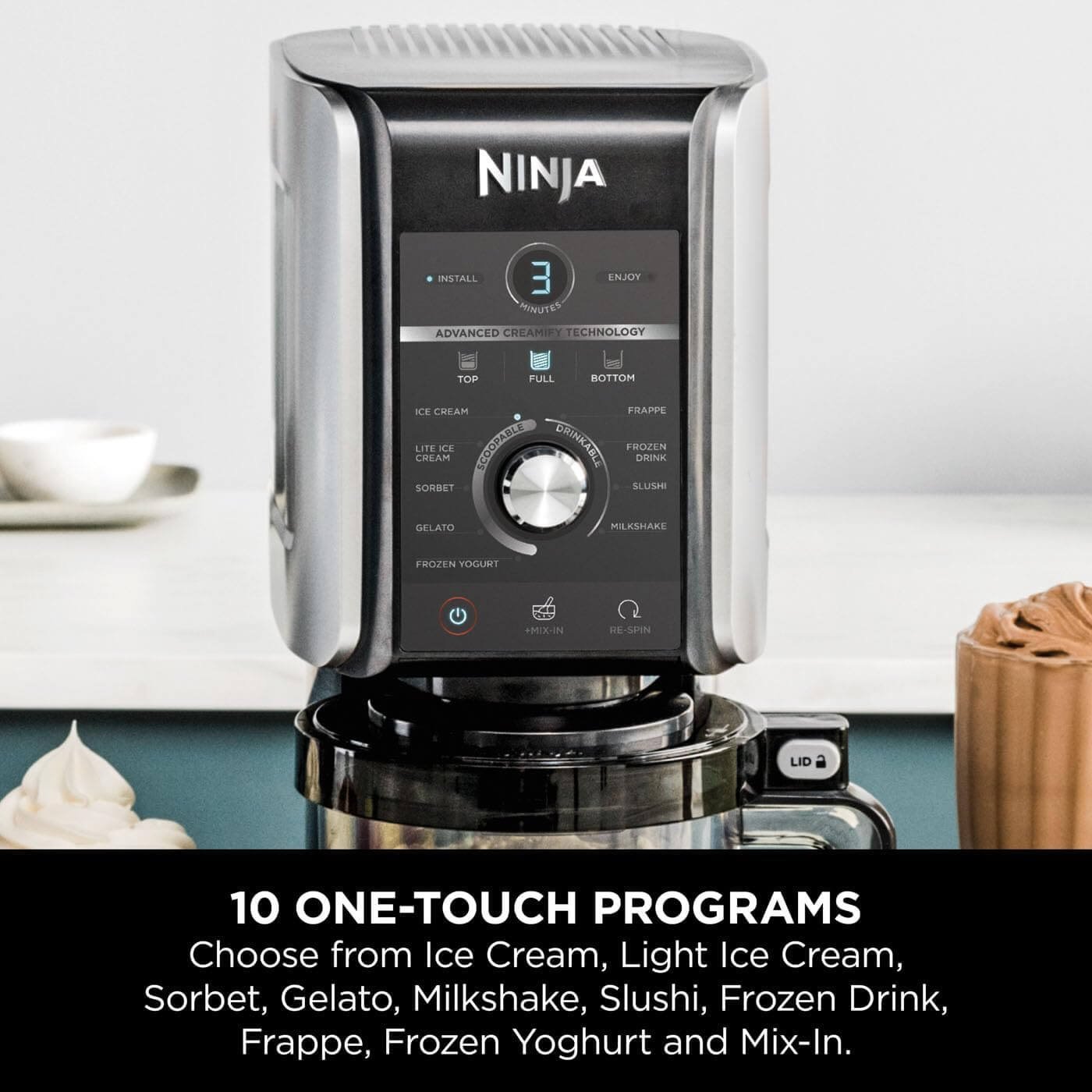Ninja CREAMi Deluxe Ice Cream Maker & Frozen Dessert Maker with 3 Tubs, 10 Functions, Makes Ice Cream, Gelato, Sorbet, Frozen Yoghurt, Milkshakes, Slushi & More, 2-in-1 Flavour Option, Silver