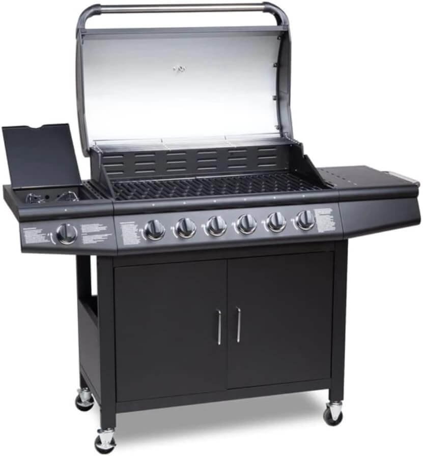 Fire Mountain Everest Pro 7 Burner Premium Gas BBQ, Outdoor Barbecue Grill, 6 Main + 1 Side Burner, Lid with Glass Window and Built-in Thermometer, Family Sized Cooking Area for Large BBQ