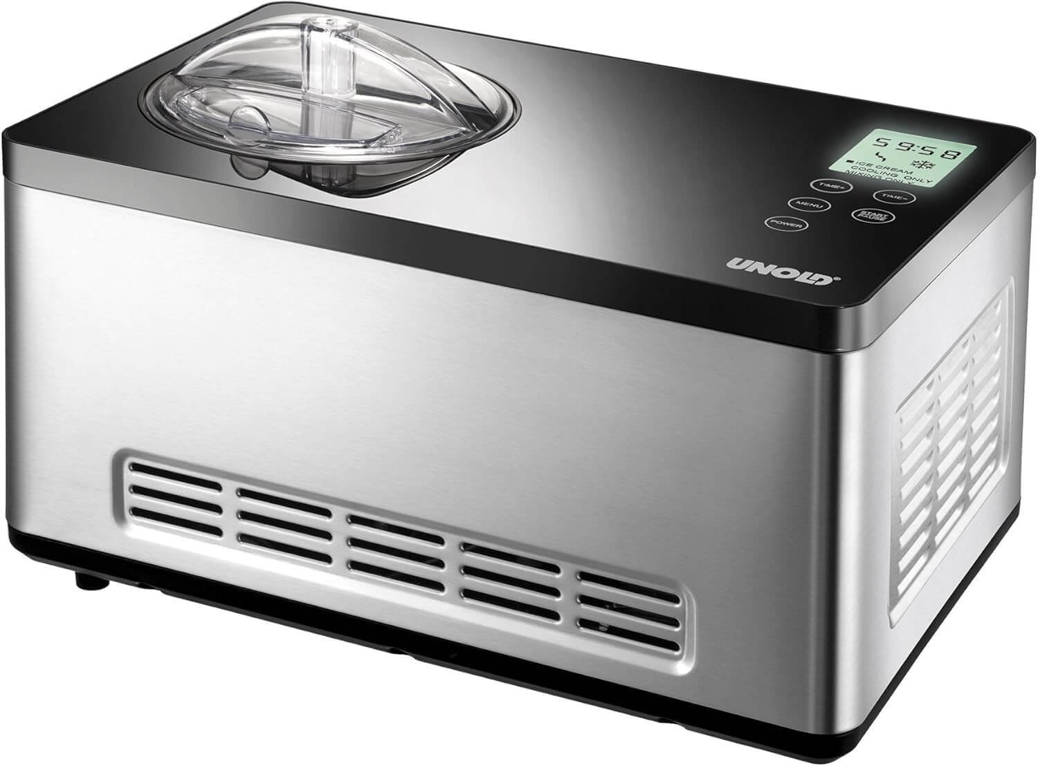 Unold Ice Cream Maker Gusto 48845, 2L Stainless Steel Bowl, Self-Cooling Compressor, Automatic, Includes Recipe Book
