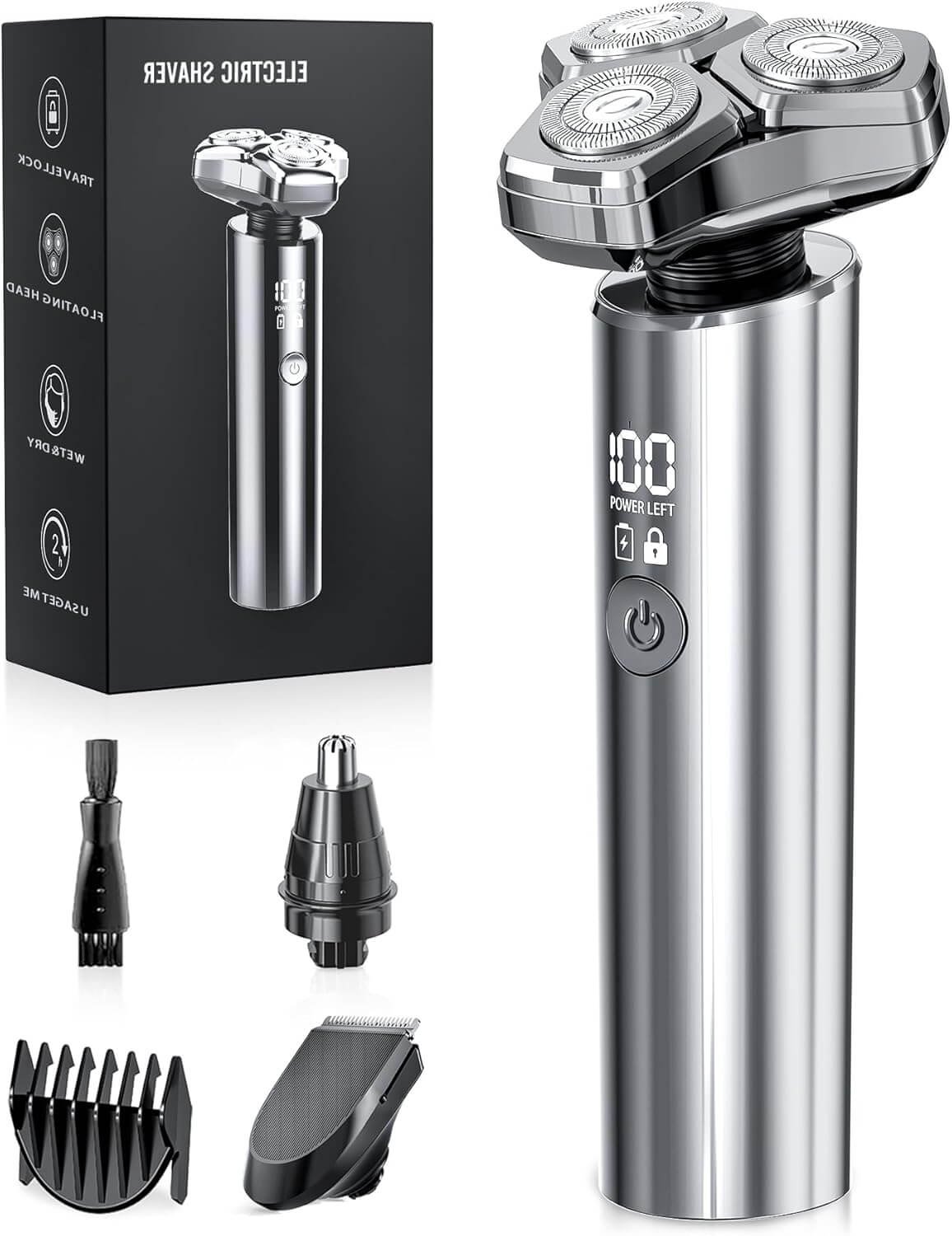 Electric Razor for Men,10,000RPM High-Speed Motor, IPX8 Waterproof, USB Fast Charging, 5-Min Quick Charge & Travel Lock,Black&Gray