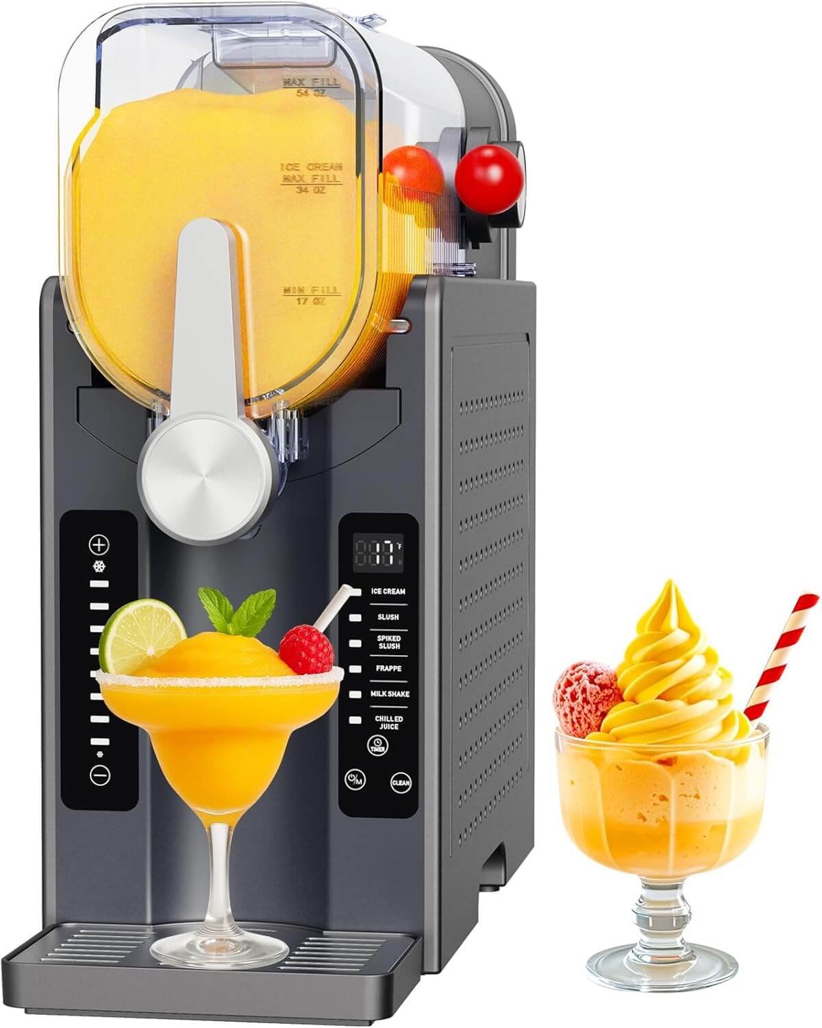 Slushie Machine: No Ice Needed All-in-One Slushy Maker for Home, Real-Time Temp Display, Auto-Clean, 6 Preset | Frozen Margaritas, Cocktails, Frappés, Ice Cream, Smoothies,