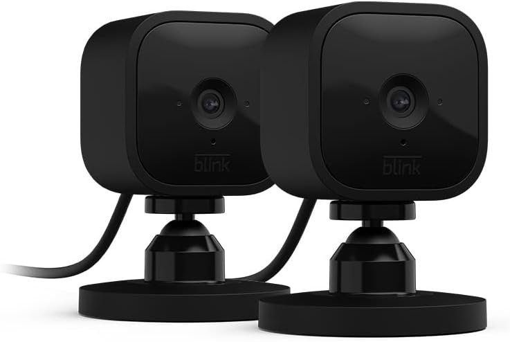 Blink Mini - Compact indoor plug-in smart security camera, 1080p HD video, night vision, motion detection, two-way audio, easy set up, Works with Alexa – 2 cameras 