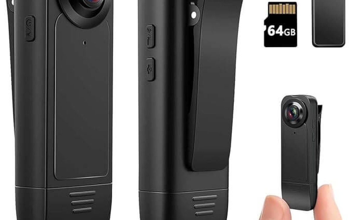 1080P Mini Body Camera with 64GB Memory Card Portable Worn Body Cam Loop Storage Body Worn Camera for Outdoor, Bike, Hiking Wearable Police Camcorder for Security, Guard, Work Records