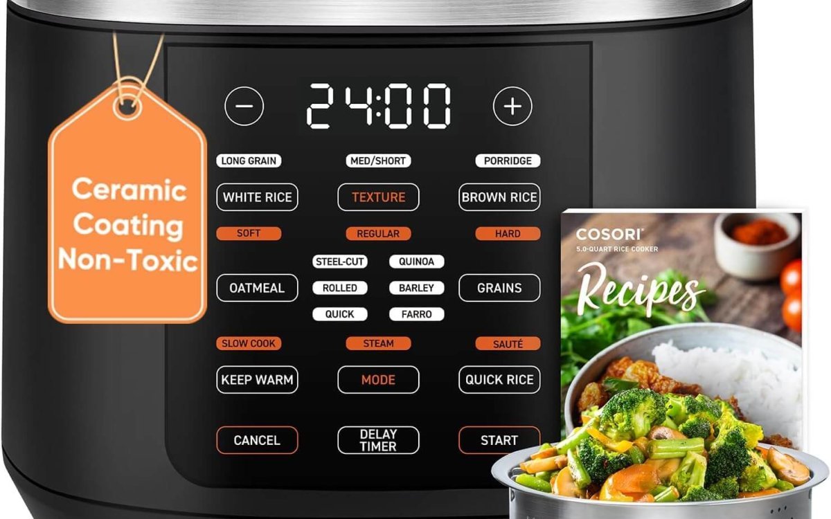 COSORI Rice Cooker 10 Cup, 24h Keep Warm, 18 Functions Fuzzy Logic Rice Maker with Stainless Steel Steamer Basket, Sauté, Slow Cooker, Black