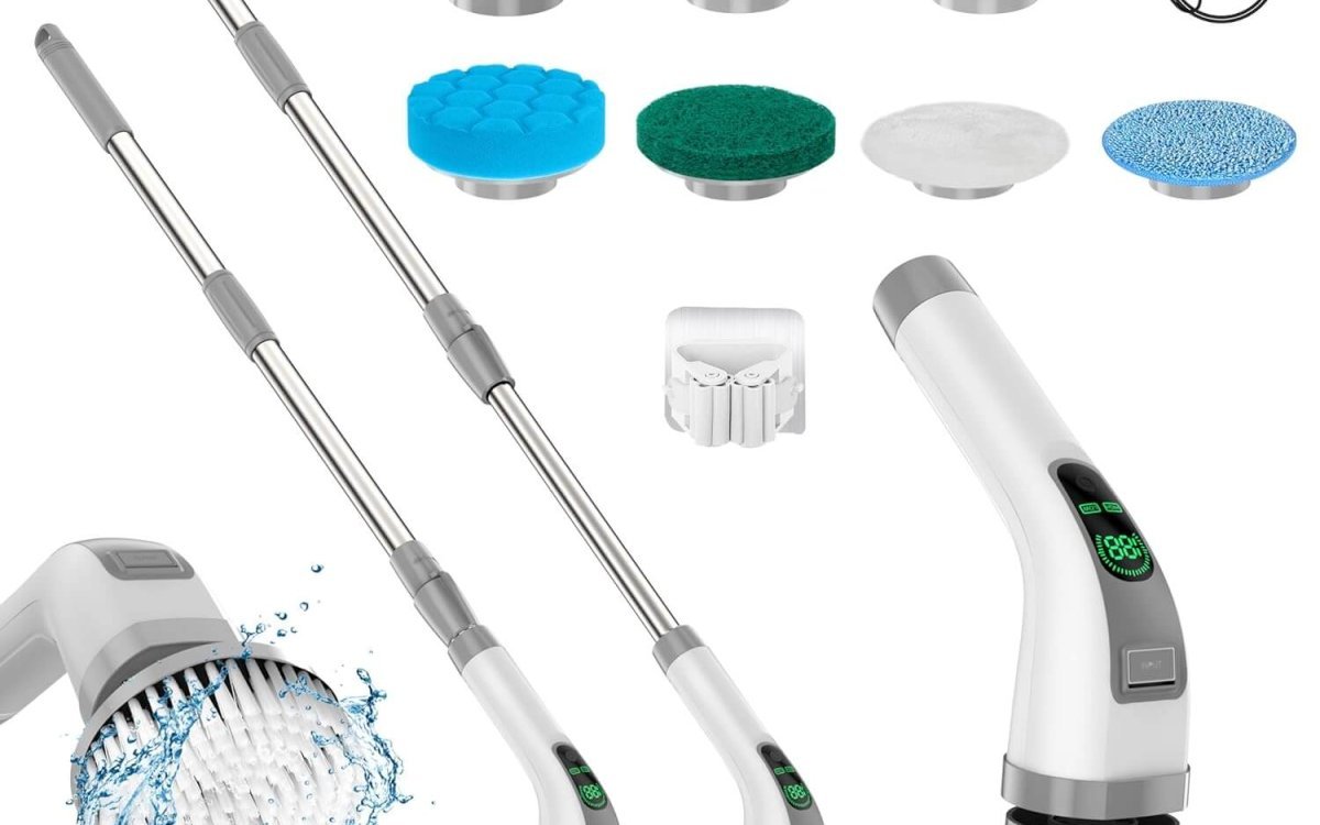 Electric Spin Scrubber, 2025 Upgrade 7 in 1 Electric Cleaning Brush,360RPM Powerful Cleaning, 1.5H Bathroom Scrubber Dual Speed with Extension Arm for Kitchen, Car, Tile, Wall, Floor, Shower