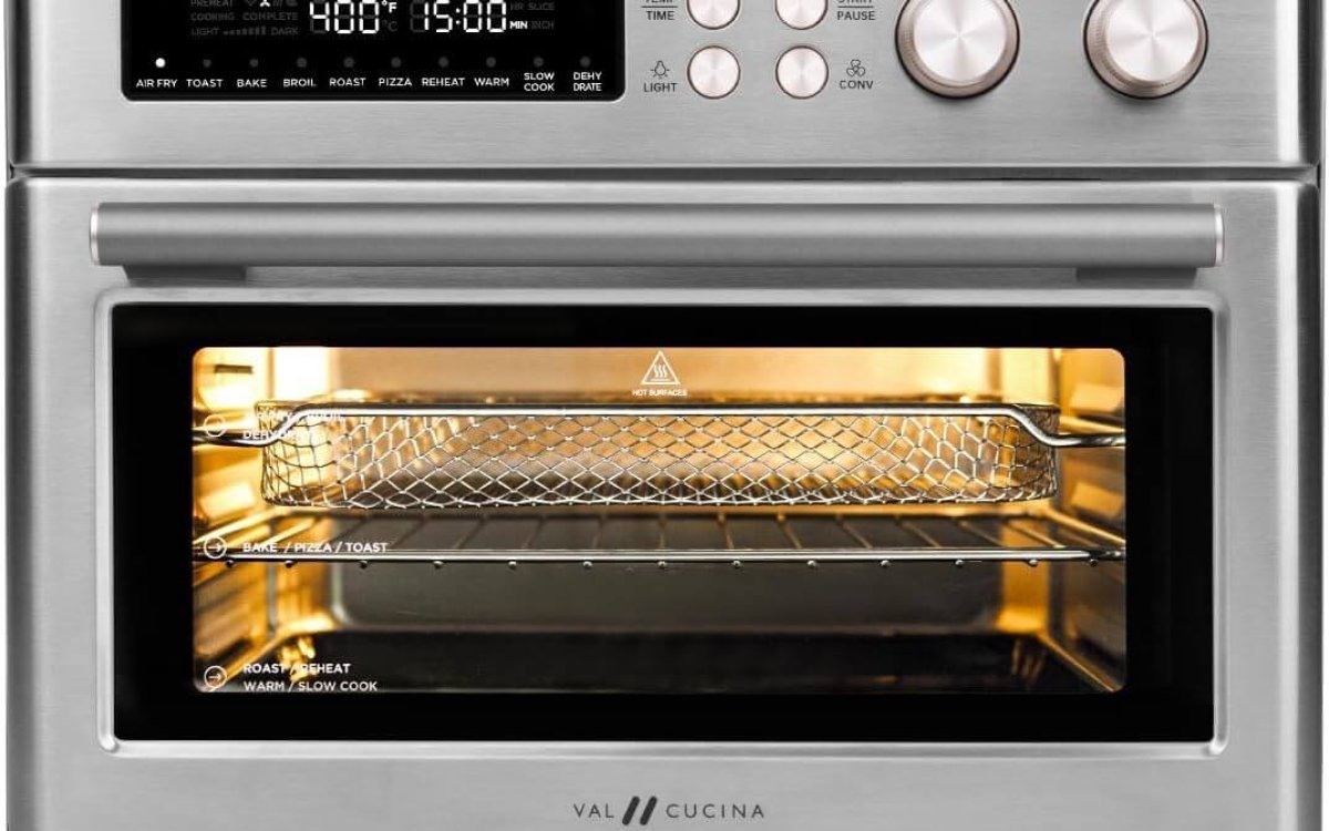 Infrared Heating Air Fryer Toaster Oven, Extra Large Countertop Convection Oven 10-in-1 Combo, 6-Slice Toast, Enamel Baking Pan Easy Clean with Recipe Book, Brushed Stainless Steel Finish