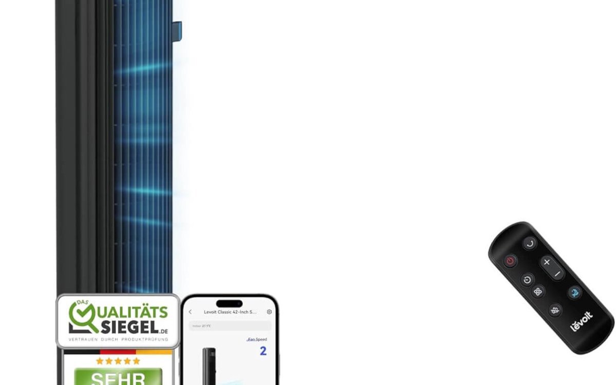 Levoit - 7.9 m/s Smart App Tower Fan Quiet Fan for Bedroom Tower Fan with Remote Control 12 Speeds 4 Modes