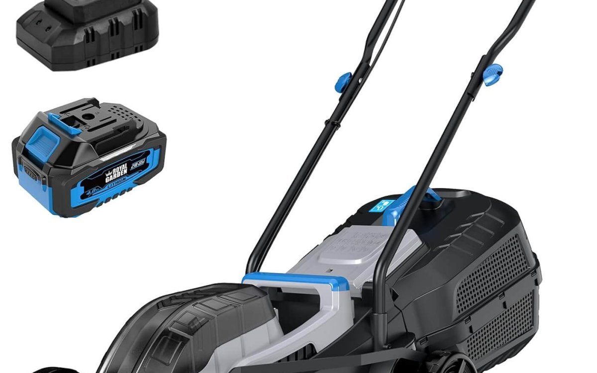 ROYAL GARDEN 13 Inch Electric Walk Behind Lawn Mower Cordless Push Mower with 5-Height Adjust Portable & Lightweight Push Battery Powered Lawn Mower (4.0AH Battery & Charger Included)