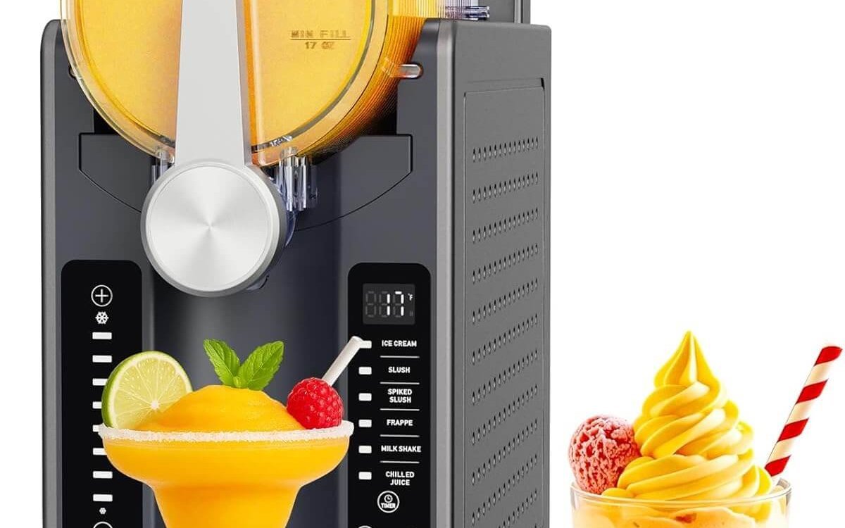 Slushie Machine: No Ice Needed All-in-One Slushy Maker for Home, Real-Time Temp Display, Auto-Clean, 6 Preset | Frozen Margaritas, Cocktails, Frappés, Ice Cream, Smoothies,