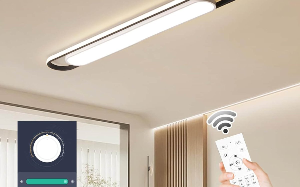 Naroume Modern Smart LED Linear Ceiling Lights Dimmable LED Ceiling Lamp with Remote Control 4ft Acrylic Flush Mount Ceiling Lighting Fixtures for Living Room Kitchen Dining Room (6-58) x2W (122CM)