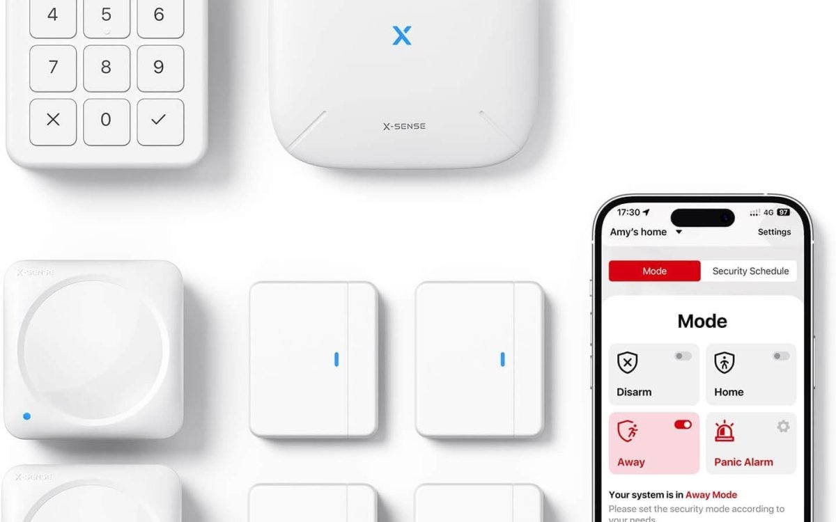 X-Sense Smart Home Security Systems, Wireless alarm systems, Works with Alexa, Supports Mobile App Alerts, Includes 1 Base Station, 4 Door Alarms, 2 Motion Sensors, 1 Keypad, AS08